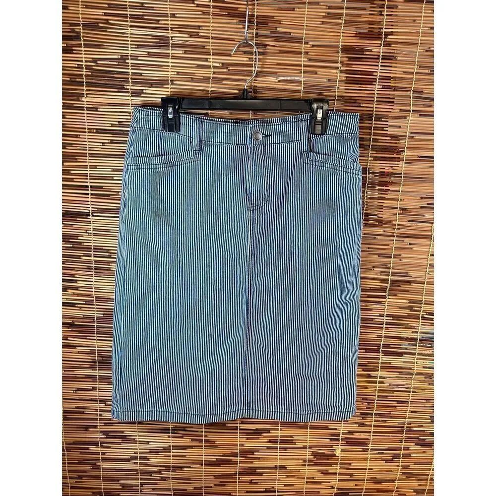 Christoper & Banks Petite 10P Striped Blue and White Denim Skirt NWT